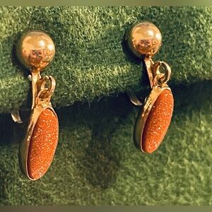 Vintage Dangle Goldstone Screw Back Earrings